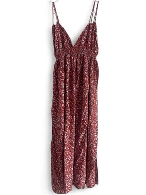 Shipwreck Ltd Red Floral Midi Dress Smocked Waist Spaghetti Strap Size L